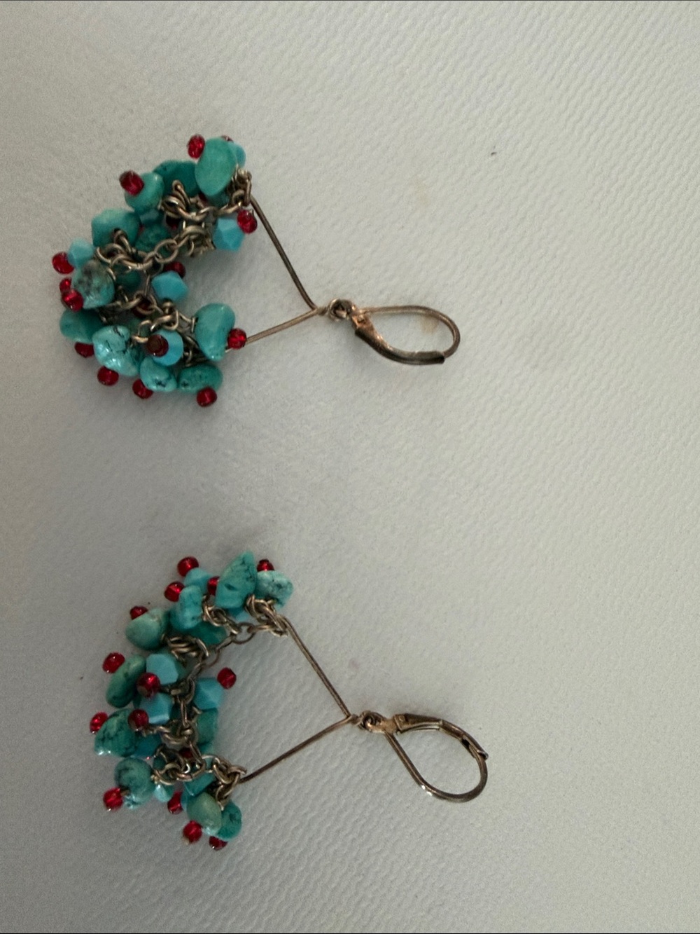 Turquoise and Red Cluster Drop Earrings by
